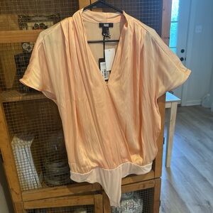 PAIGE Peach Satin Wrap Bodysuit Top